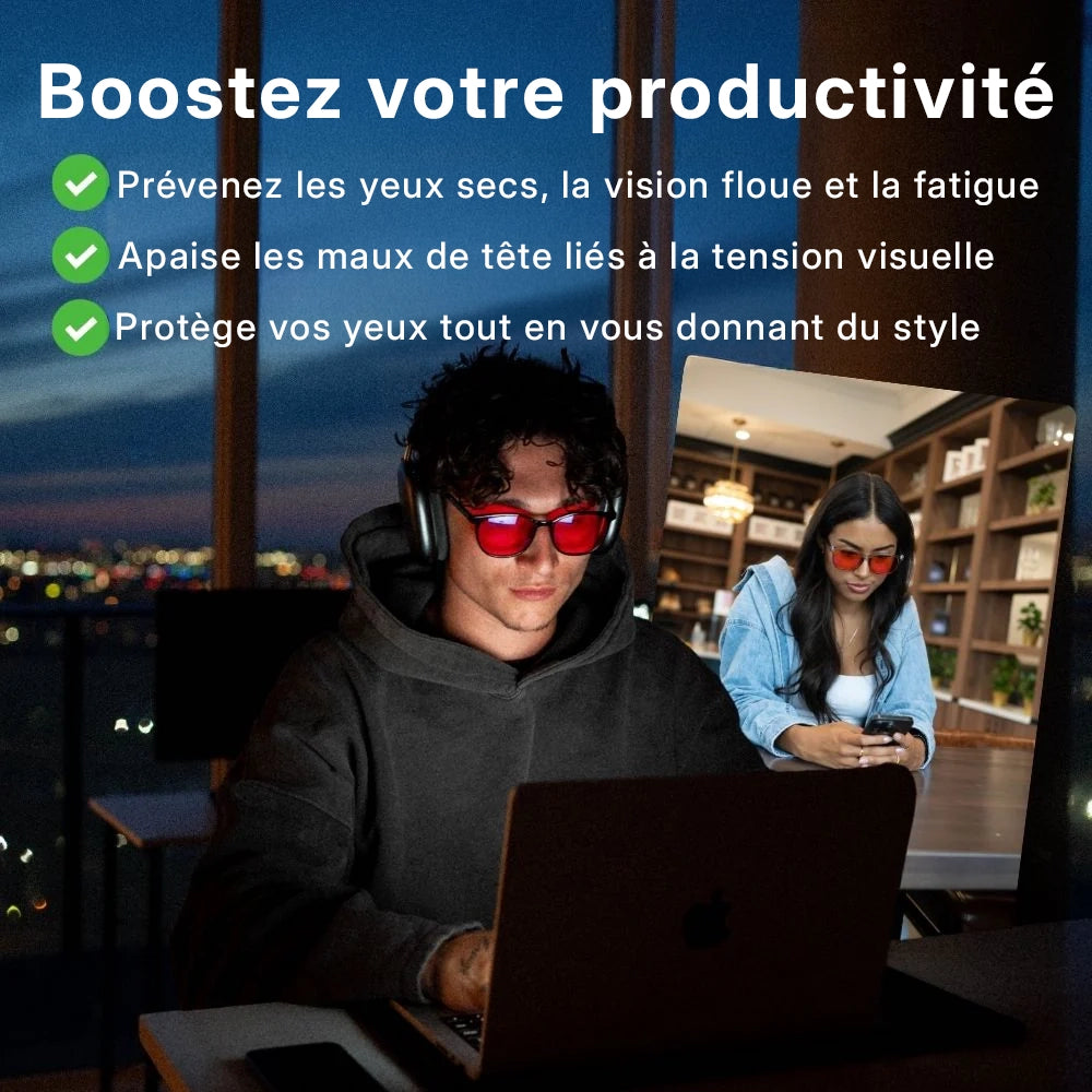 Flow® Lunettes Anti-Lumière Bleue Unisexes à Verres Rouges